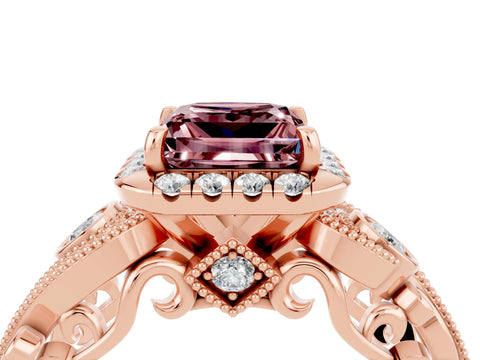 Rose gold Princess Cut Morganite Halo Ring with Milgrain Pavé Band and Four-Prong Setting_16