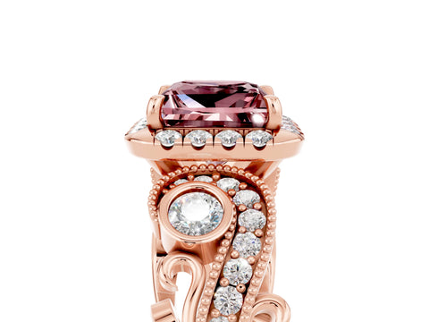 Rose gold Princess Cut Morganite Halo Ring with Milgrain Pavé Band and Four-Prong Setting_17