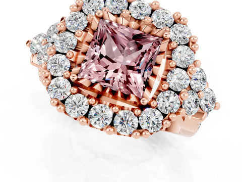 Rose gold Princess Cut Morganite Halo Ring with Pavé Band and Four-Prong Setting_13