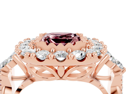 Rose gold Princess Cut Morganite Halo Ring with Pavé Band and Four-Prong Setting_16