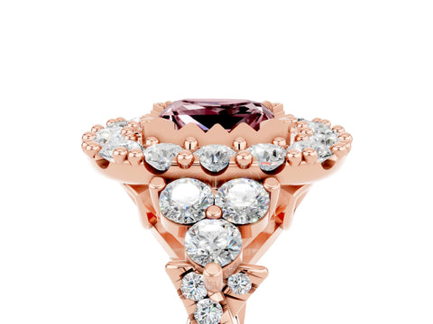 Rose gold Princess Cut Morganite Halo Ring with Pavé Band and Four-Prong Setting_17