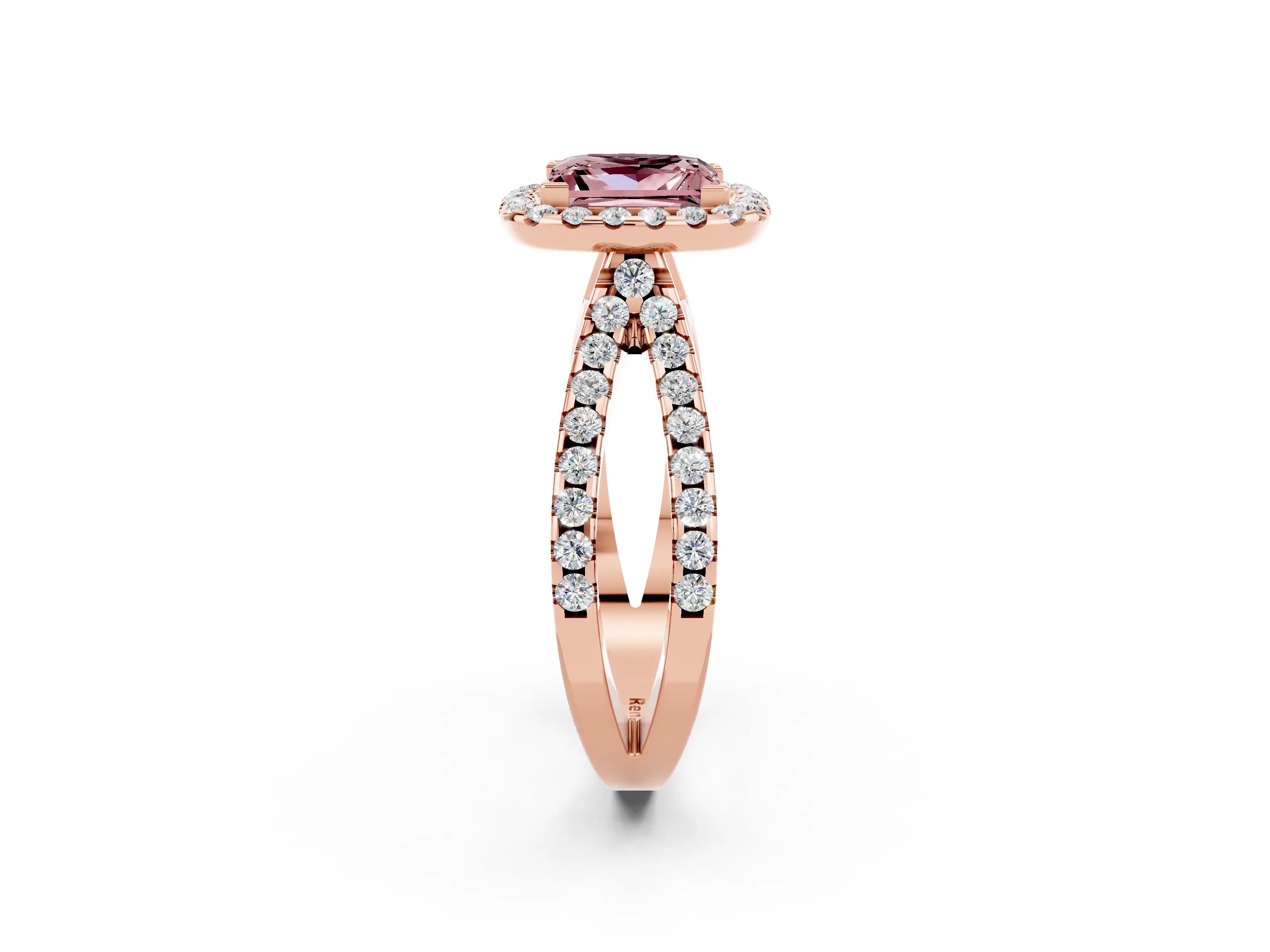 Rose gold Princess Cut Morganite Halo Ring with Split Shank Pavé Band and Prong Setting_2
