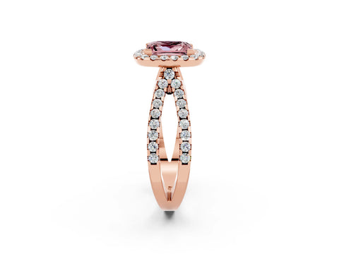 Rose gold Princess Cut Morganite Halo Ring with Split Shank Pavé Band and Prong Setting_2