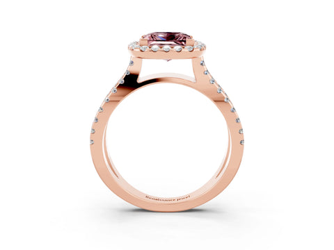 Rose gold Princess Cut Morganite Halo Ring with Split Shank Pavé Band and Prong Setting_3