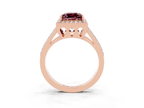 Rose gold Princess Cut Morganite Halo Ring with Split Shank U-Prong Band and Four-Prong Setting_3