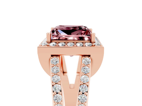 Rose gold Princess Cut Morganite Halo Ring with Split Shank U-Prong Band and Four-Prong Setting_5