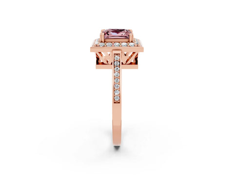 Rose gold Princess Cut Morganite Halo Ring with Split Shank and Four-Prong Setting_2