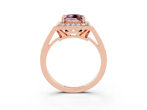 Rose gold Princess Cut Morganite Halo Ring with Split Shank and Four-Prong Setting_3