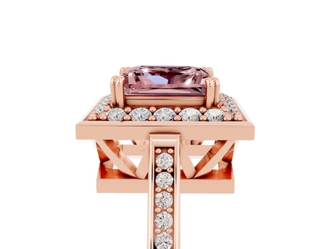 Rose gold Princess Cut Morganite Halo Ring with Split Shank and Four-Prong Setting_5