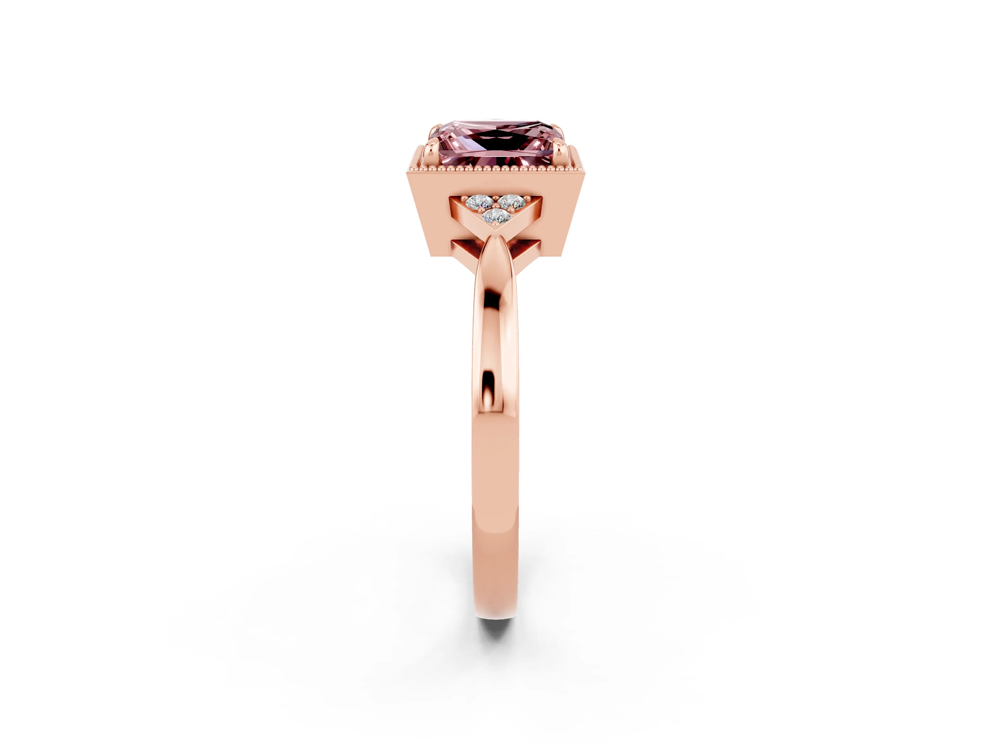 Rose gold Princess Cut Morganite Halo Ring with Tapered Band and Four-Prong Setting_2