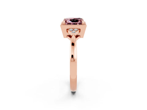 Rose gold Princess Cut Morganite Halo Ring with Tapered Band and Four-Prong Setting_2