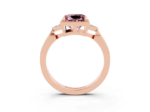 Rose gold Princess Cut Morganite Halo Ring with Tapered Band and Four-Prong Setting_3