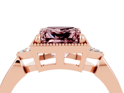 Rose gold Princess Cut Morganite Halo Ring with Tapered Band and Four-Prong Setting_4