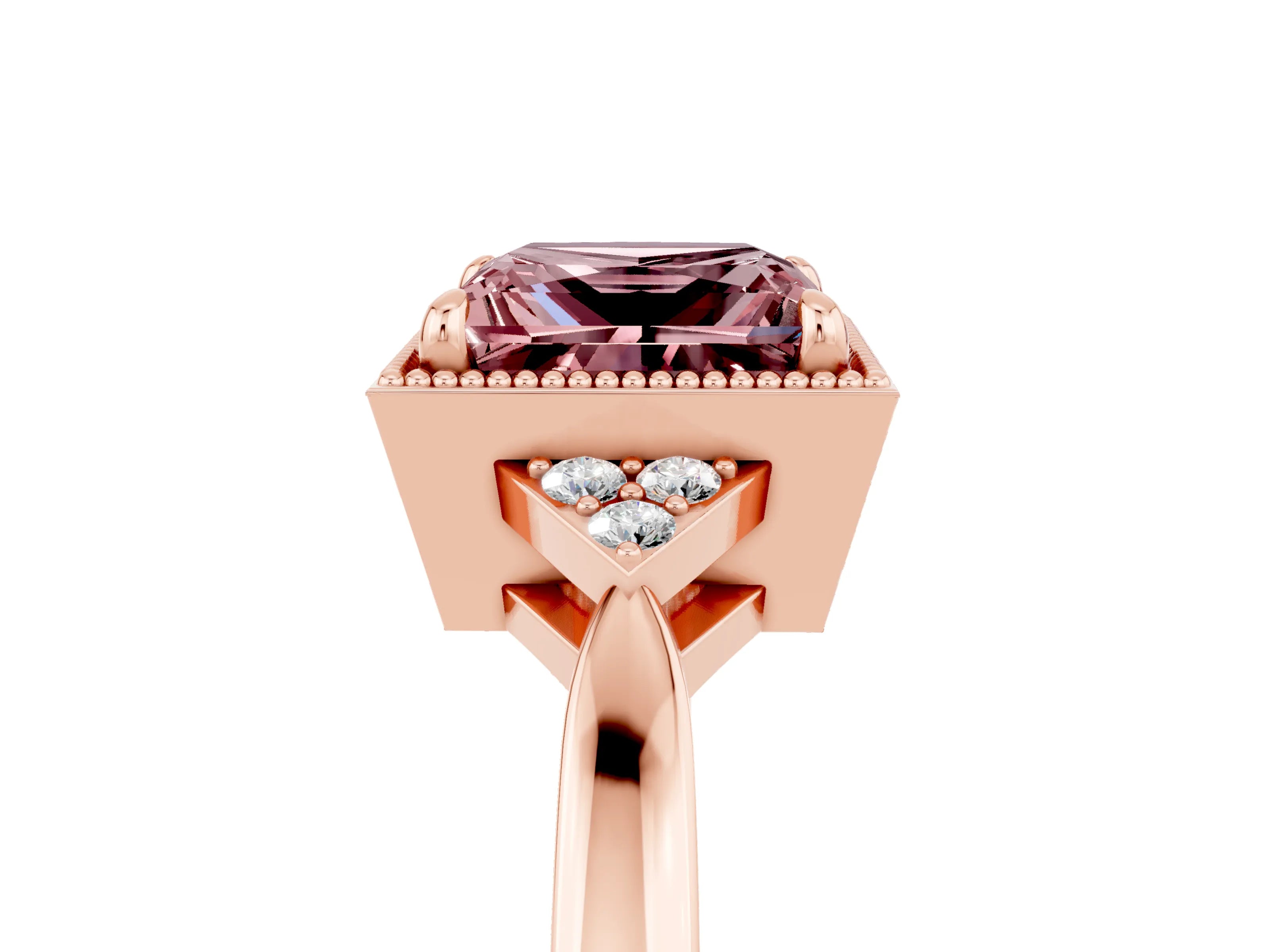 Rose gold Princess Cut Morganite Halo Ring with Tapered Band and Four-Prong Setting_5