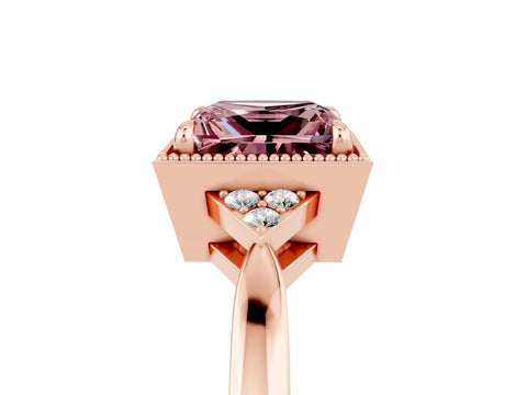 Rose gold Princess Cut Morganite Halo Ring with Tapered Band and Four-Prong Setting_5