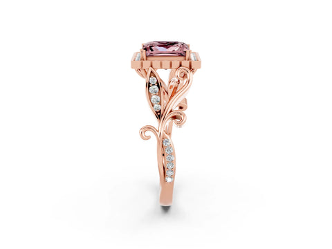 Rose gold Princess Cut Morganite Halo Ring with Vintage Split Shank and Four-Prong Setting_2