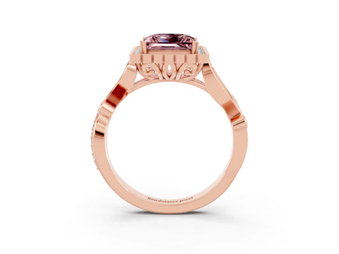 Rose gold Princess Cut Morganite Halo Ring with Vintage Split Shank and Four-Prong Setting_3