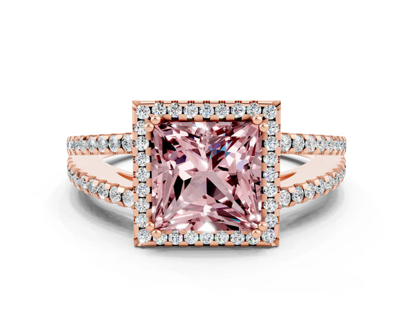 Rose gold Princess Cut Morganite Halo Split Shank Engagement Ring
