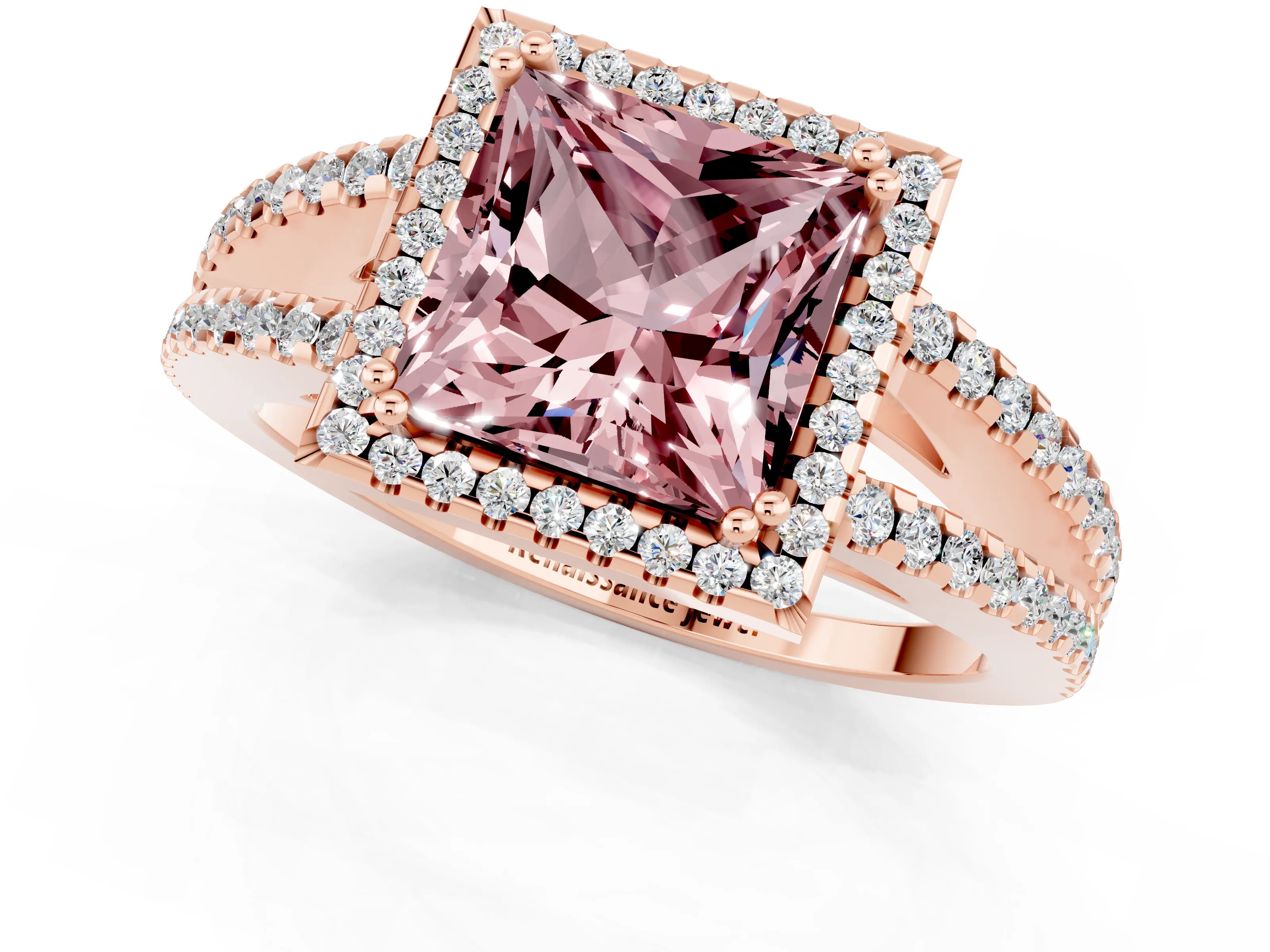 Rose gold Princess Cut Morganite Halo Split Shank Engagement Ring_13