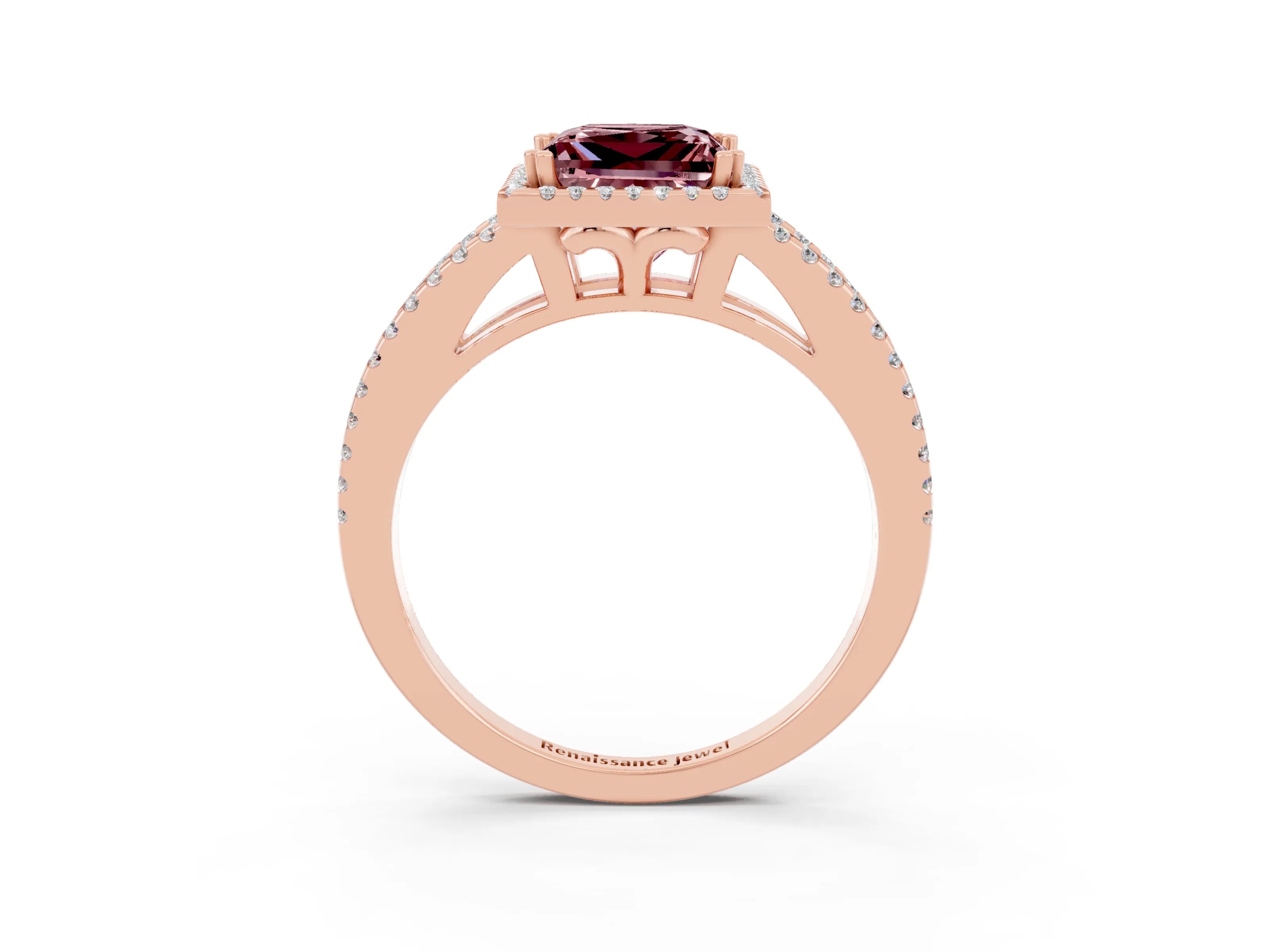 Rose gold Princess Cut Morganite Halo Split Shank Engagement Ring_15