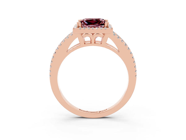 Rose gold Princess Cut Morganite Halo Split Shank Engagement Ring