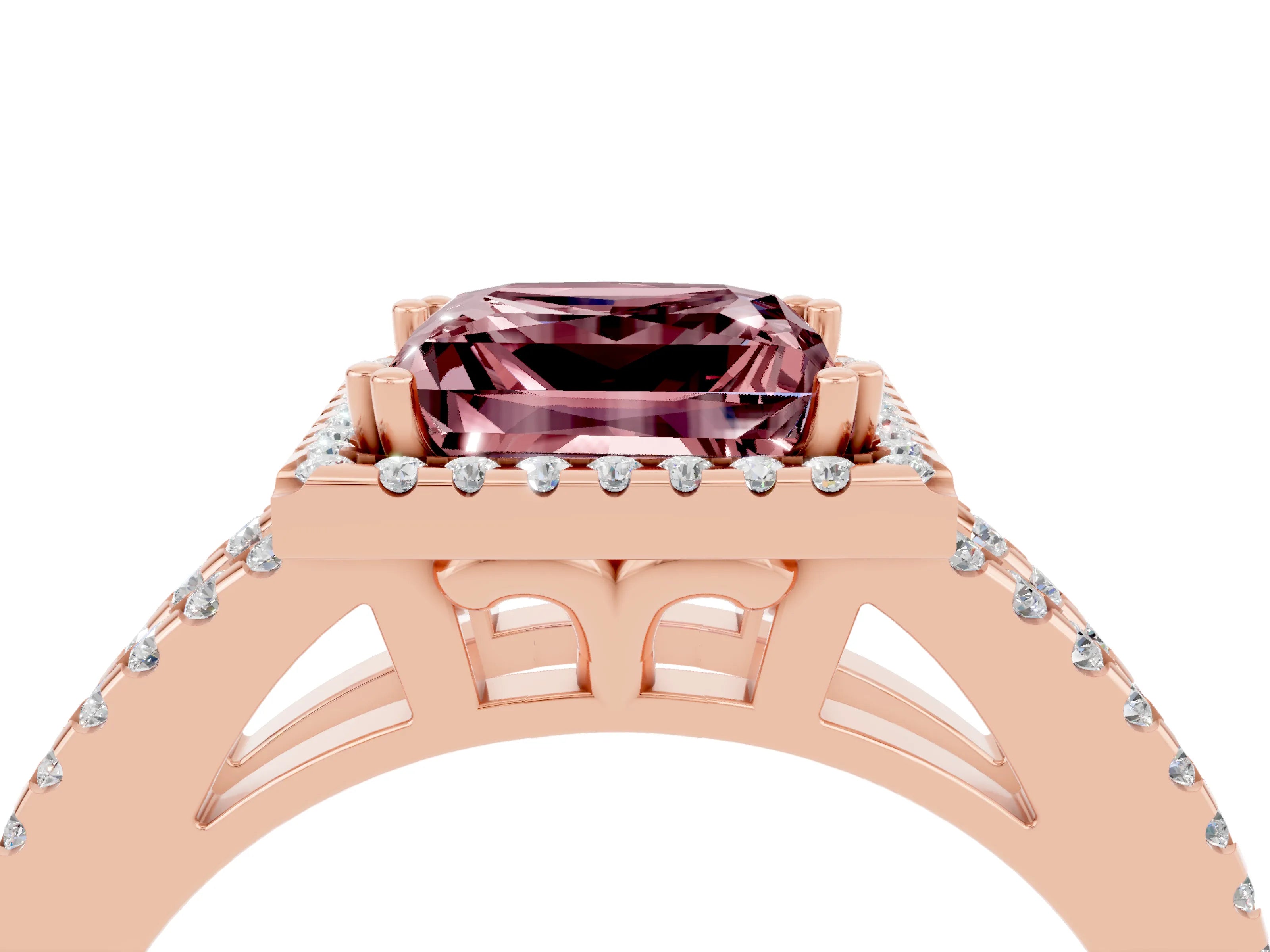 Rose gold Princess Cut Morganite Halo Split Shank Engagement Ring_16