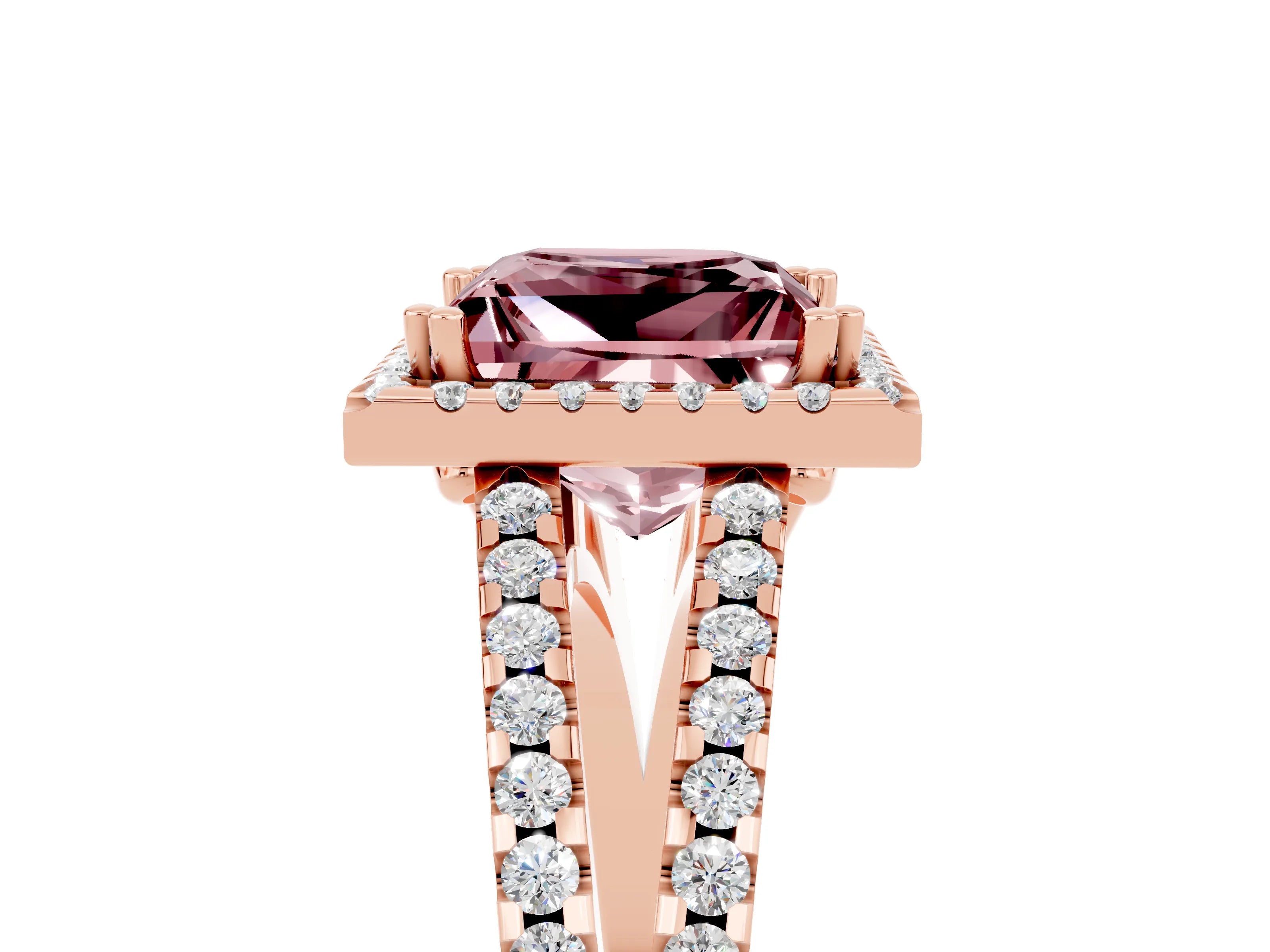 Rose gold Princess Cut Morganite Halo Split Shank Engagement Ring_17