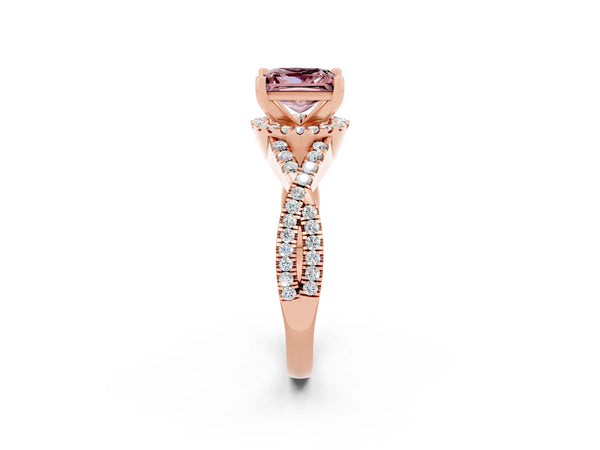 Rose gold Princess Cut Morganite  Halo Twist Band Solitaire Prong Setting Ring