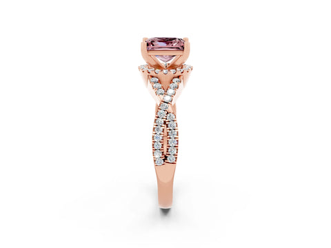 Rose gold Princess Cut Morganite Halo Twist Band Solitaire Prong Setting Ring_2