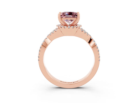 Rose gold Princess Cut Morganite Halo Twist Band Solitaire Prong Setting Ring_3