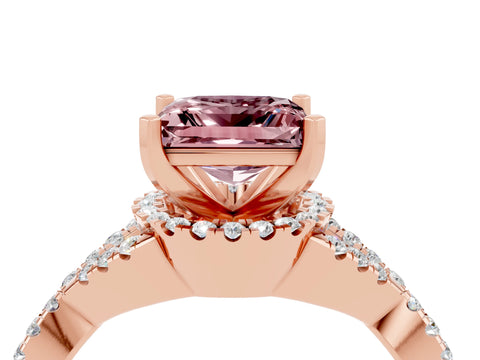 Rose gold Princess Cut Morganite Halo Twist Band Solitaire Prong Setting Ring_4