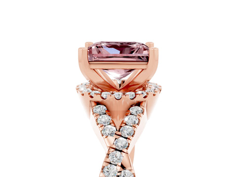 Rose gold Princess Cut Morganite Halo Twist Band Solitaire Prong Setting Ring_5