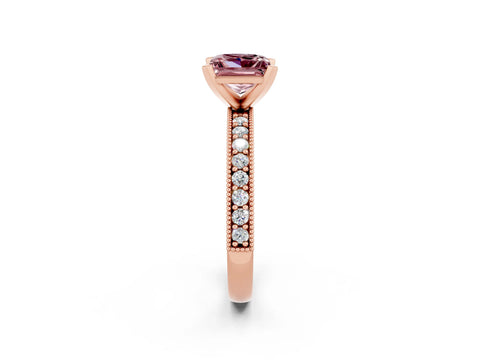 Rose gold Princess Cut Morganite Milgrain Pavé Engagement Ring with Four-Prong Setting_14