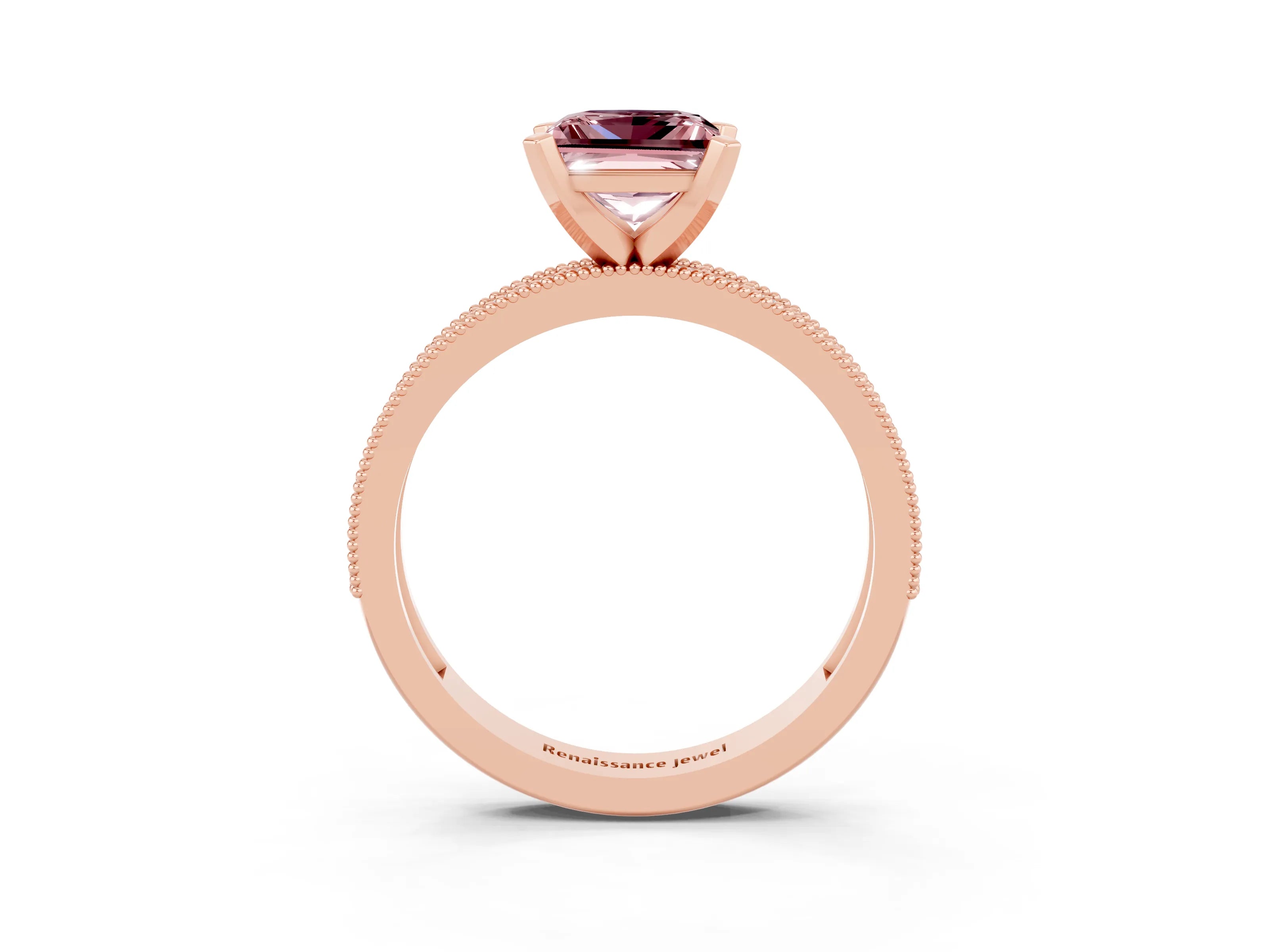 Rose gold Princess Cut Morganite Milgrain Pavé Engagement Ring with Four-Prong Setting_15