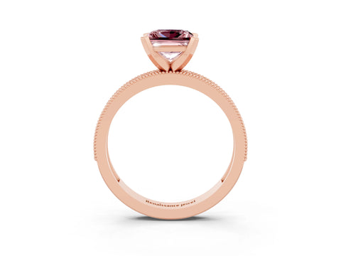 Rose gold Princess Cut Morganite Milgrain Pavé Engagement Ring with Four-Prong Setting_15