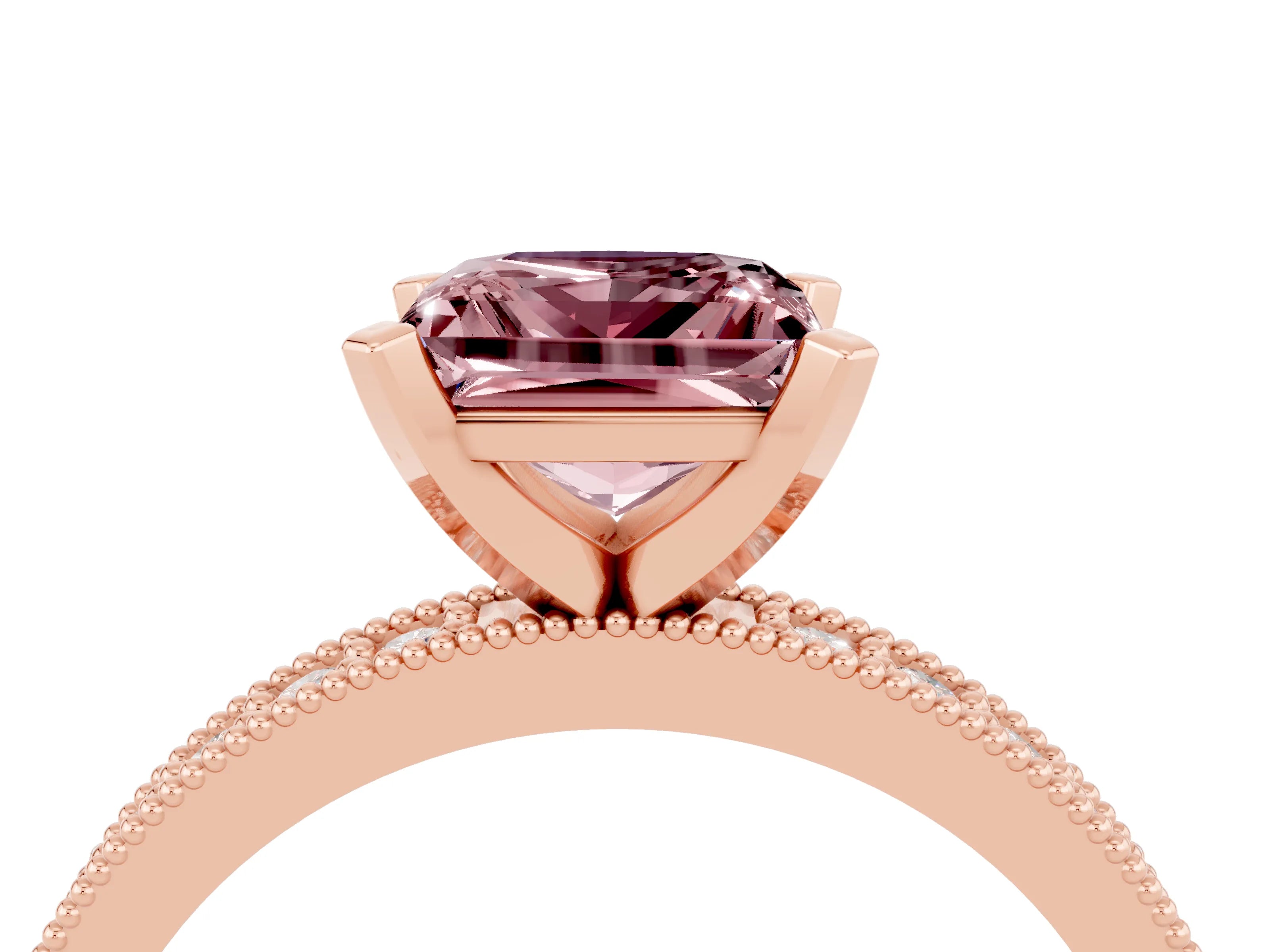 Rose gold Princess Cut Morganite Milgrain Pavé Engagement Ring with Four-Prong Setting_16