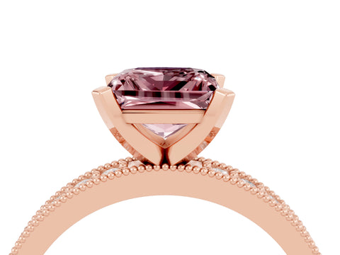 Rose gold Princess Cut Morganite Milgrain Pavé Engagement Ring with Four-Prong Setting_16
