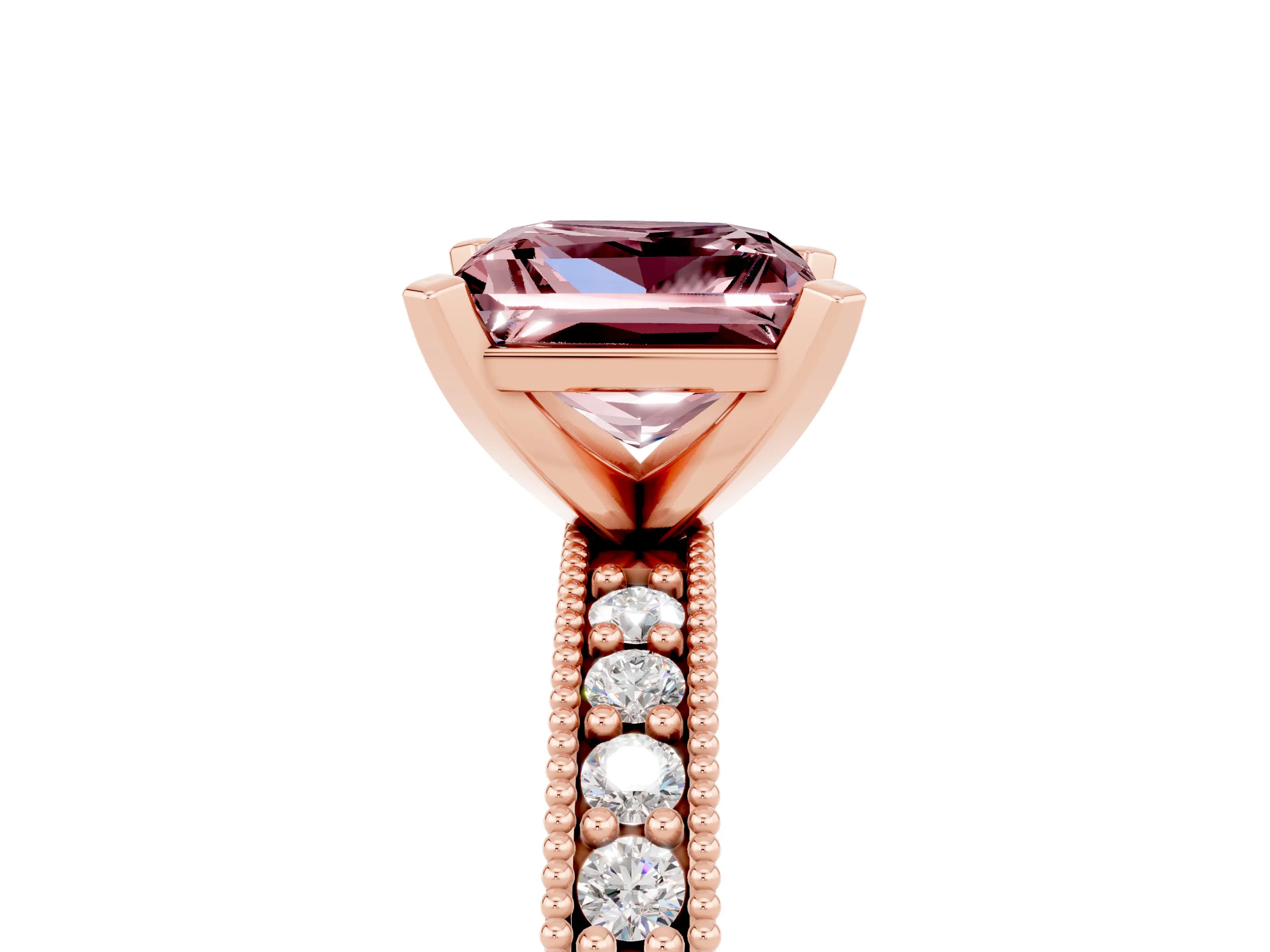 Rose gold Princess Cut Morganite Milgrain Pavé Engagement Ring with Four-Prong Setting_17
