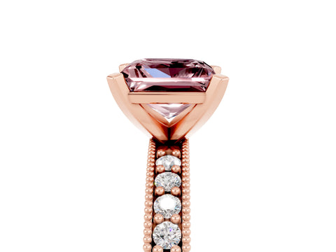 Rose gold Princess Cut Morganite Milgrain Pavé Engagement Ring with Four-Prong Setting_17