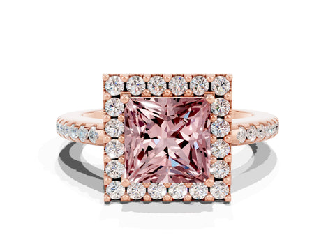 Rose gold Princess Cut Morganite Pavé Halo Ring with Four-Prong Setting_12
