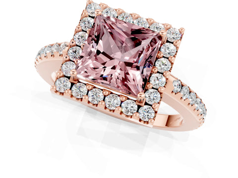 Rose gold Princess Cut Morganite Pavé Halo Ring with Four-Prong Setting_13