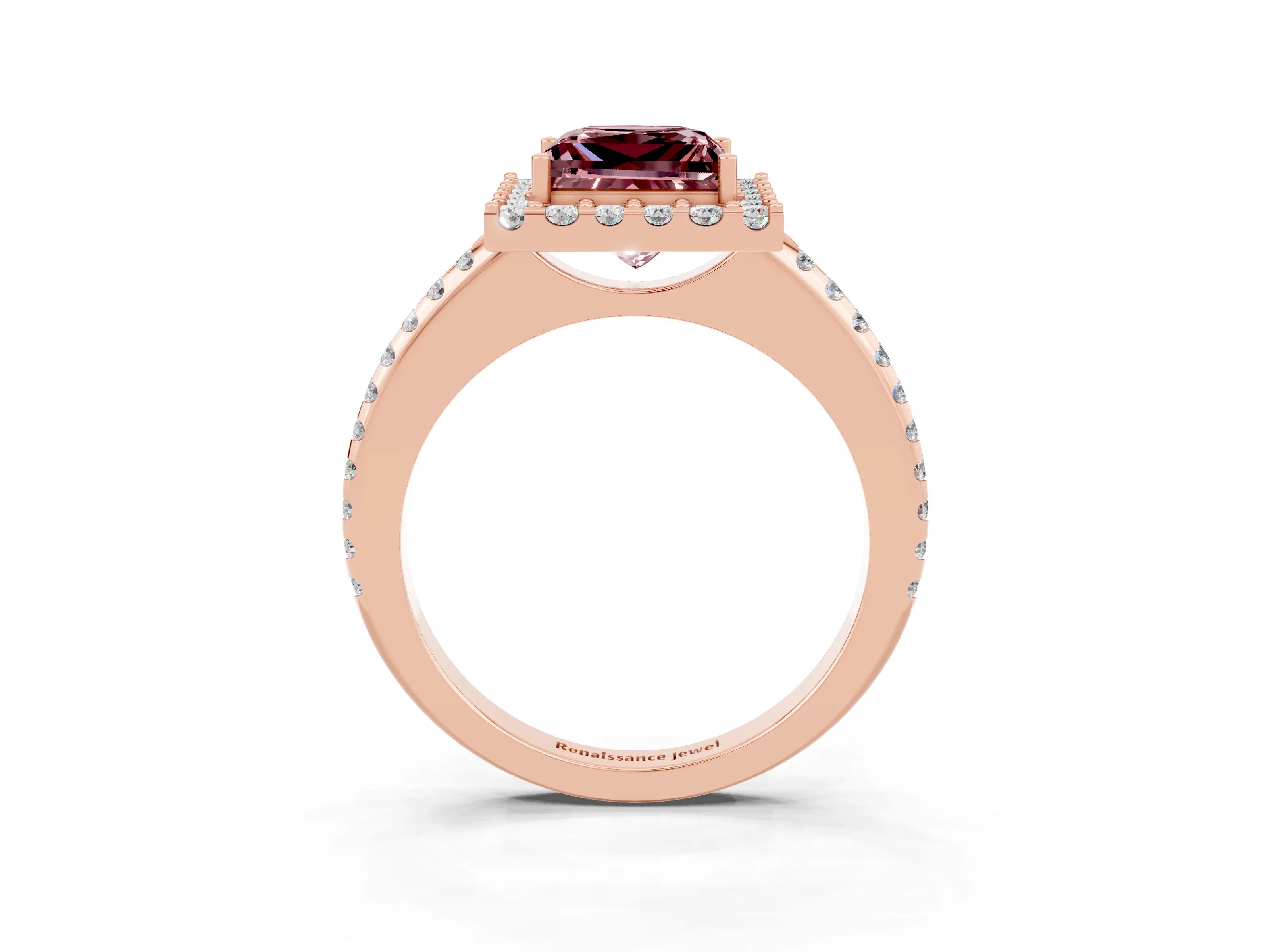 Rose gold Princess Cut Morganite Pavé Halo Ring with Four-Prong Setting_15