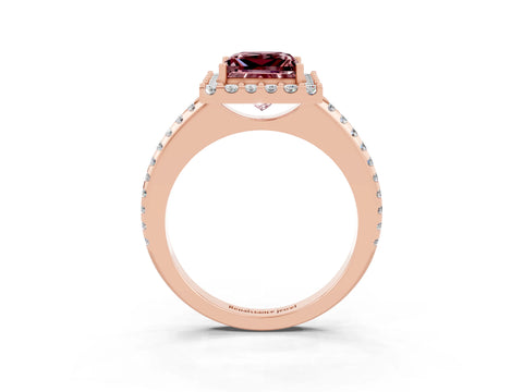 Rose gold Princess Cut Morganite Pavé Halo Ring with Four-Prong Setting_15