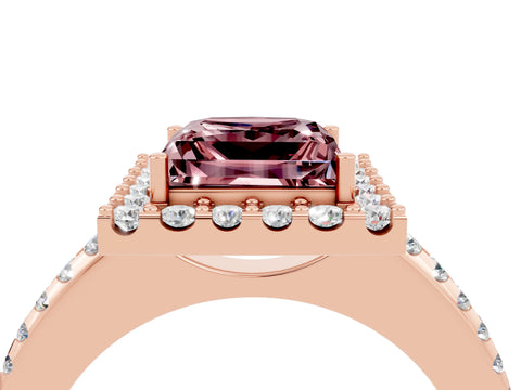 Rose gold Princess Cut Morganite Pavé Halo Ring with Four-Prong Setting_16