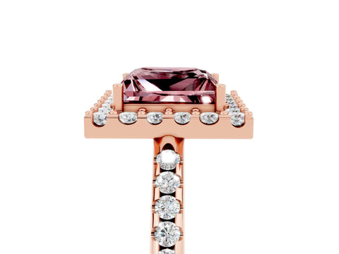 Rose gold Princess Cut Morganite Pavé Halo Ring with Four-Prong Setting_17