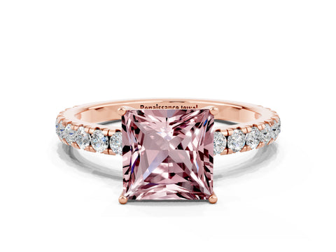 Rose gold Princess Cut Morganite Pavé Solitaire Engagement Ring with Four-Prong Setting_12
