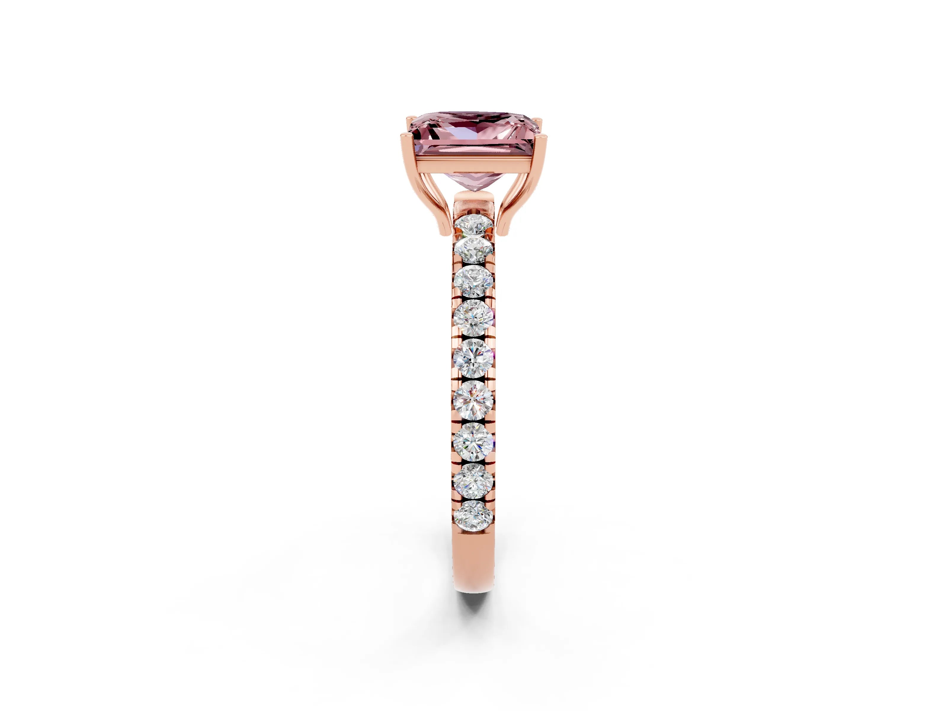 Rose gold Princess Cut Morganite Pavé Solitaire Engagement Ring with Four-Prong Setting_14