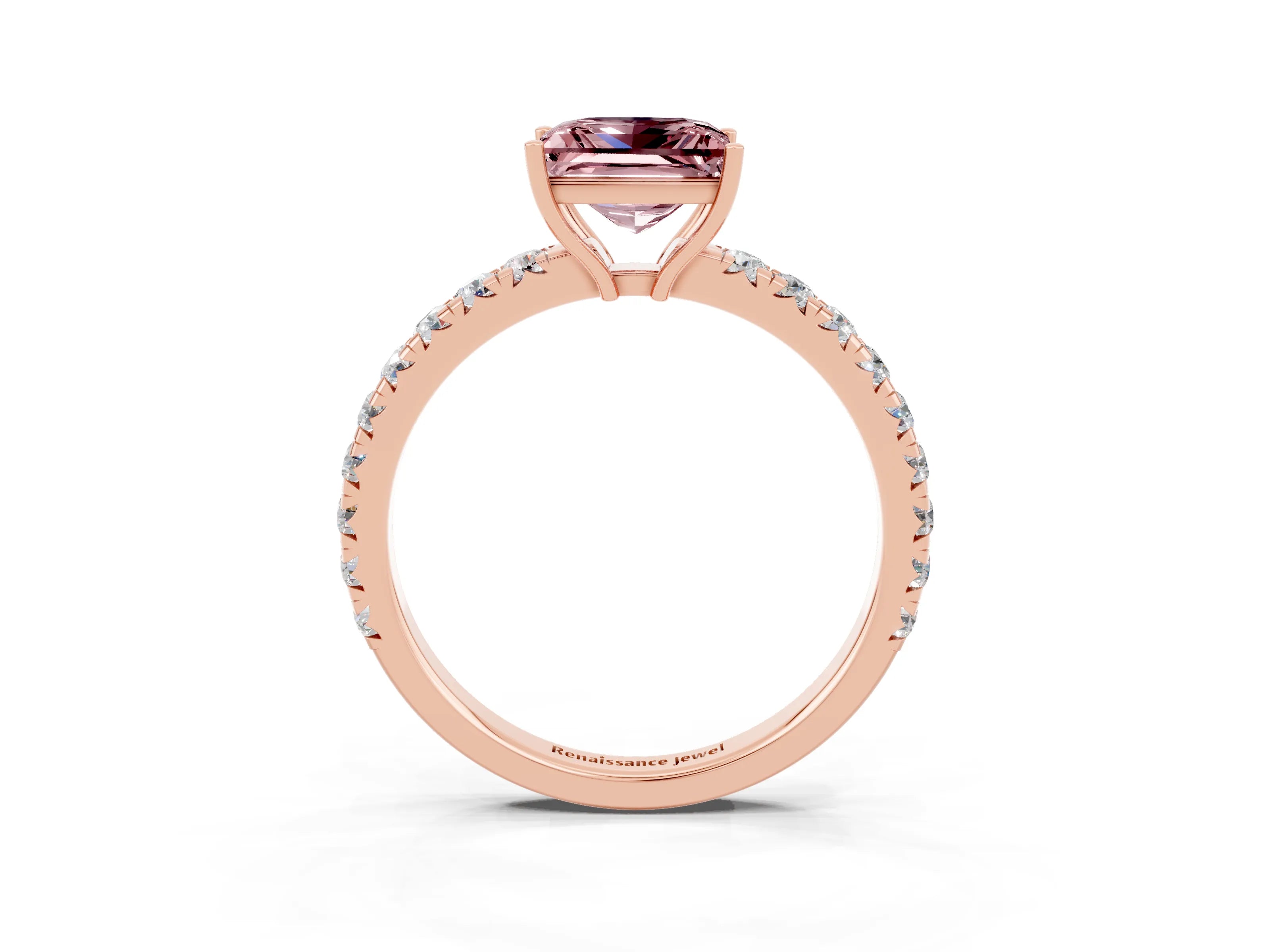 Rose gold Princess Cut Morganite Pavé Solitaire Engagement Ring with Four-Prong Setting_15