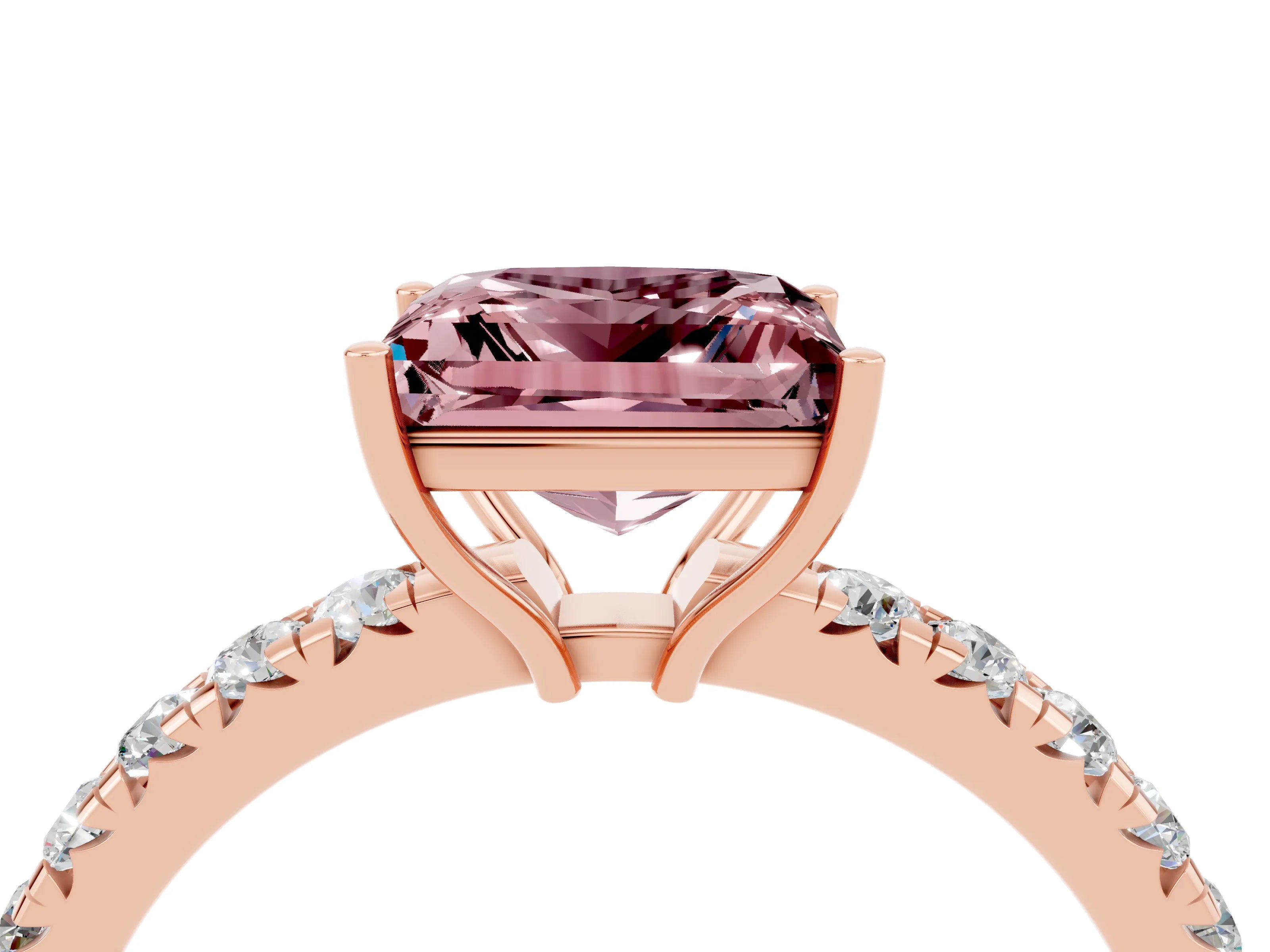 Rose gold Princess Cut Morganite Pavé Solitaire Engagement Ring with Four-Prong Setting_16