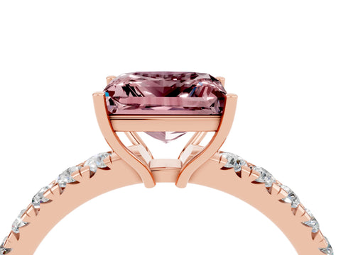 Rose gold Princess Cut Morganite Pavé Solitaire Engagement Ring with Four-Prong Setting_16